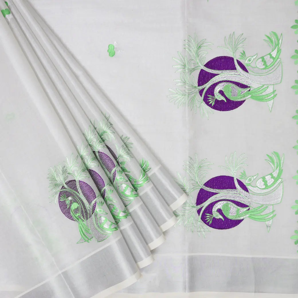 Southloom Exclusive Onam Kerala Traditional Fancy Border Floral Cotton Saree (Matching Plain Blouse Included)