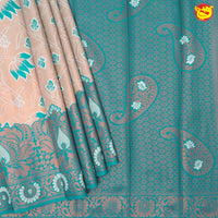 Creamy Sandel with Green  Lotus Floral Kubera Pattu Saree