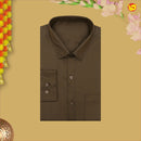 Brown With White Readymade Shirt And Matching Border Dhoti Set for Men