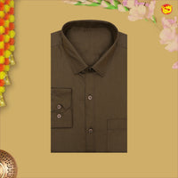 Brown With White Readymade Shirt And Matching Border Dhoti Set for Men