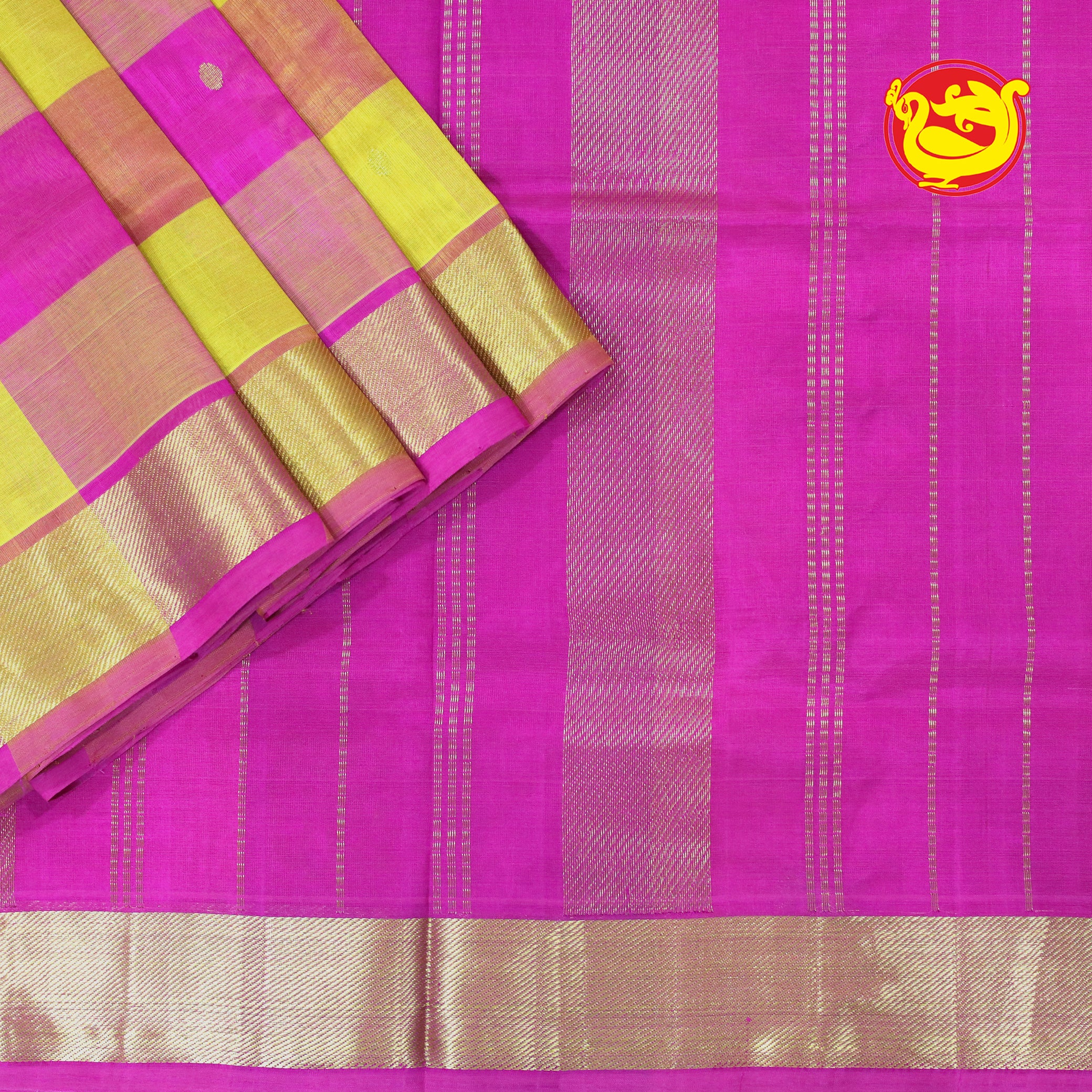 Pink With Yellow Pure Arani Silk Cotton Saree