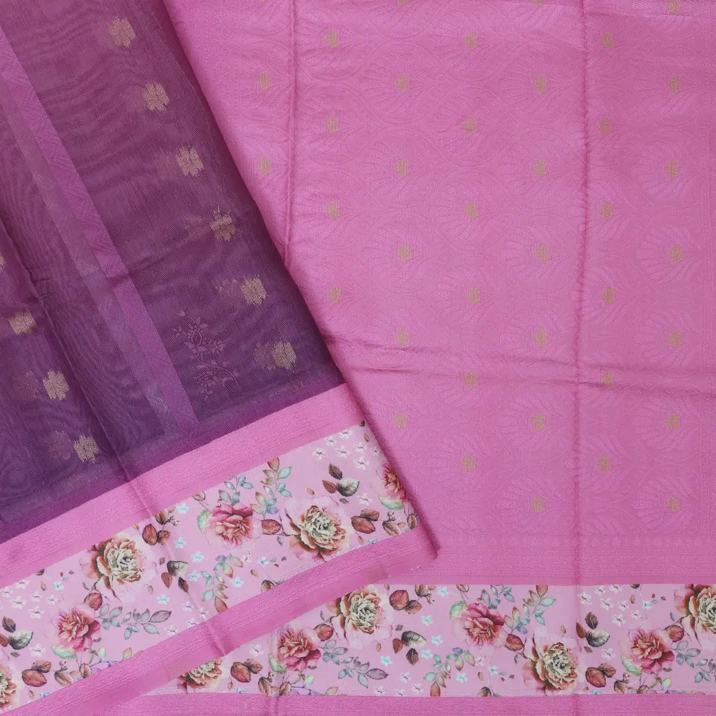 PURPLE WITH PINK Semi Burberry Silk Saree