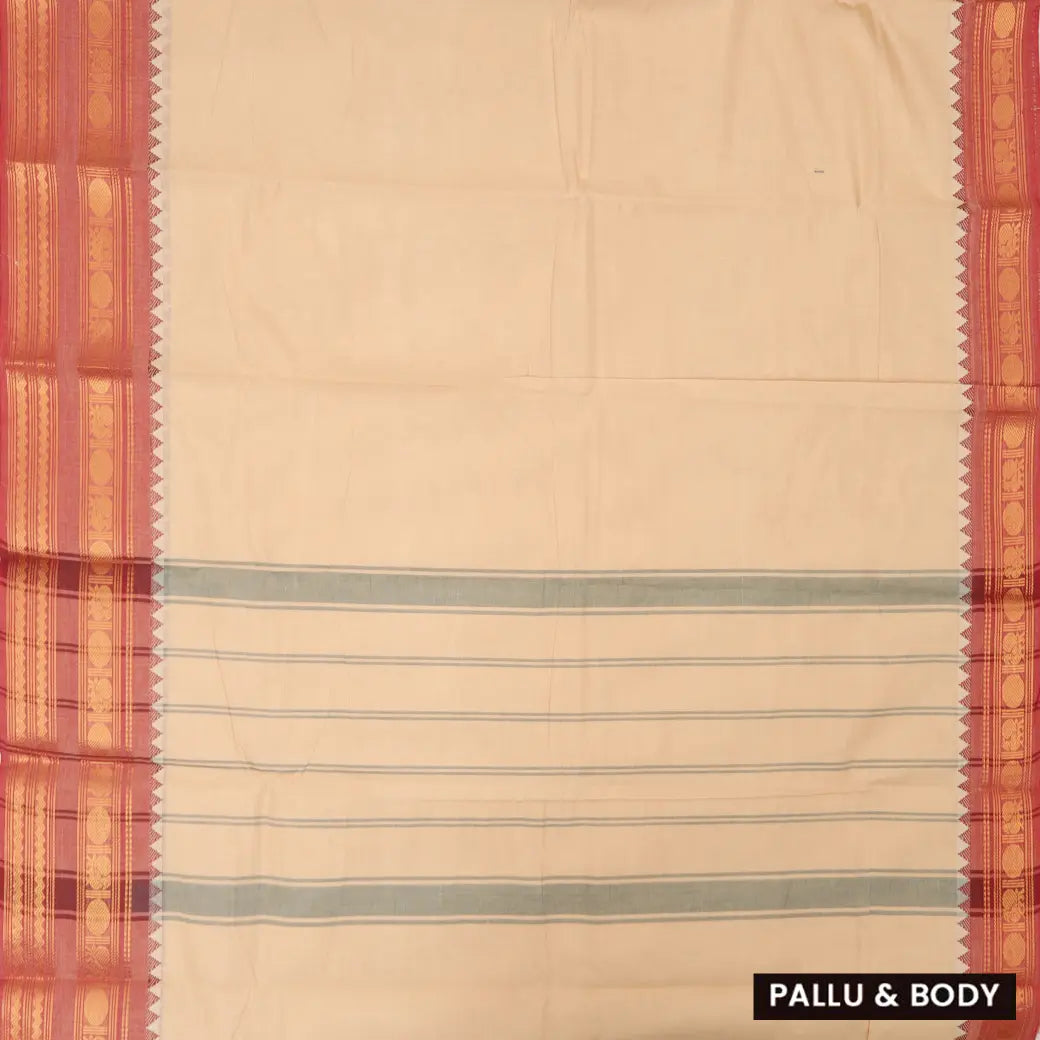 Sandal With Red Pure Chettinad Cotton Saree without Blouse