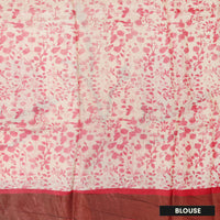 Pure Tussar Silk Saree Sandal and Red Shade With Floral Design and Painted Prints and Zari Woven Border