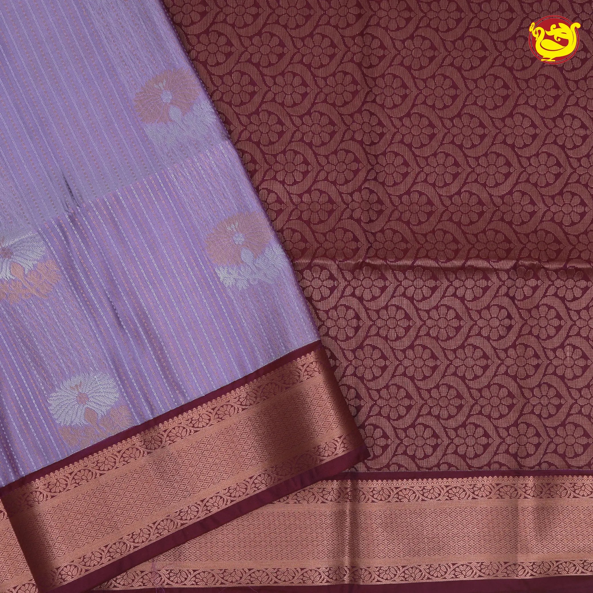 Lavendar with maroon pallu semi silk saree