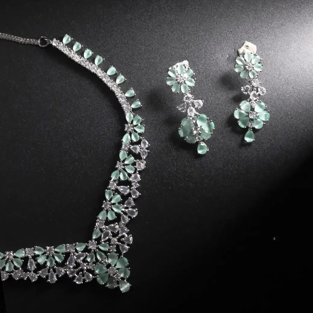 Mint green necklace with matching earrings