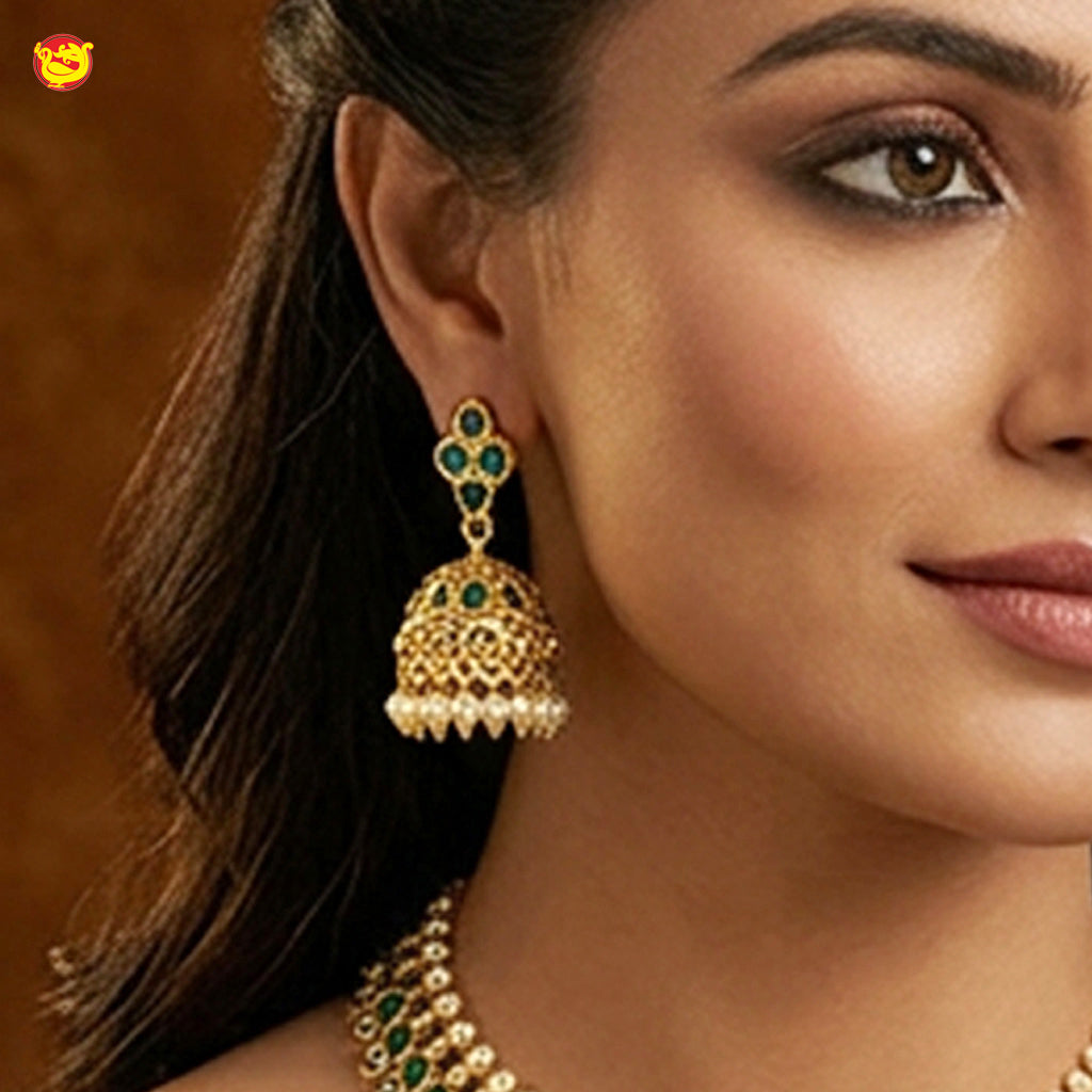 Antique Choker With green Stone Necklace Matching earrings  Set