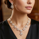 Elegant Floral Silver Ad StoneWith  Earring Set Necklace