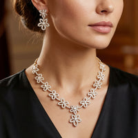 Elegant Floral Silver Ad StoneWith  Earring Set Necklace