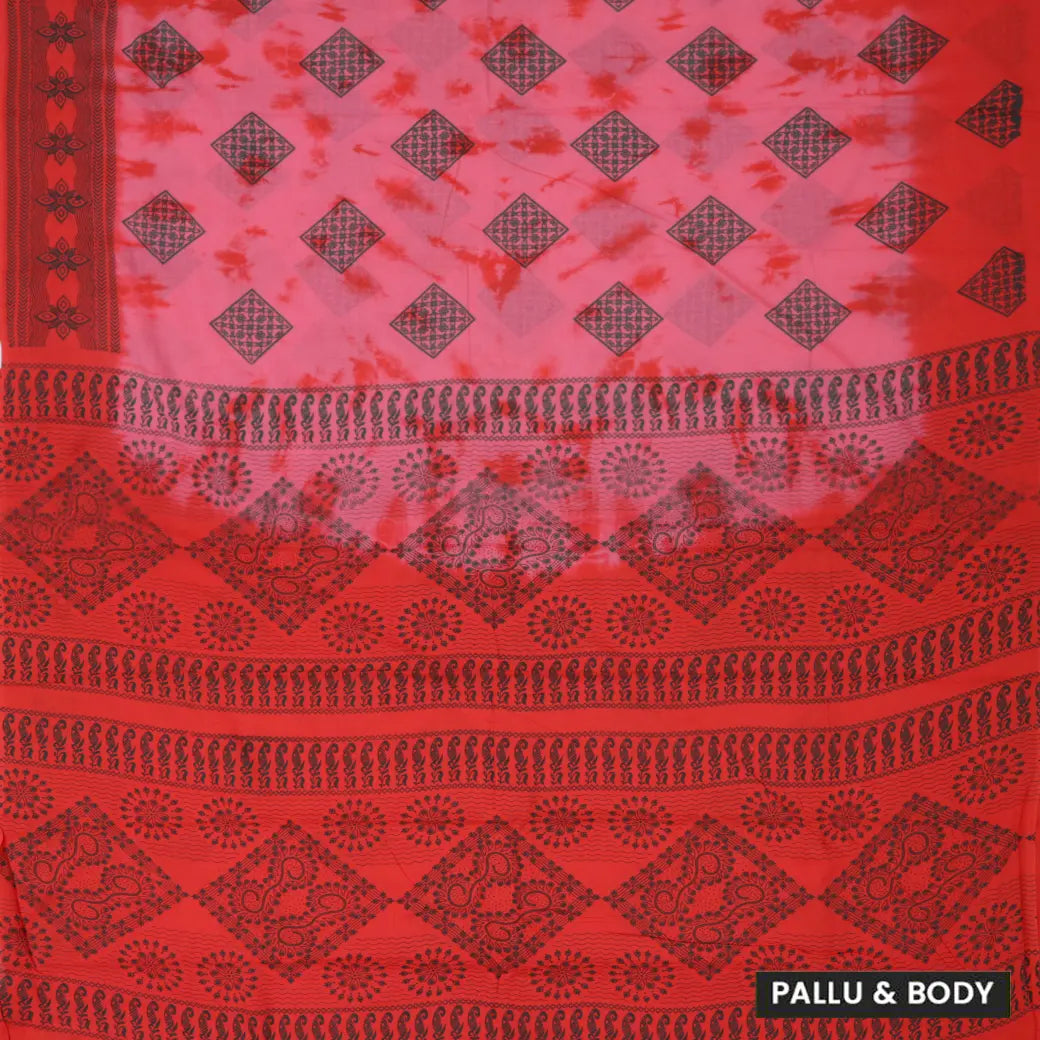 pink with red Sungudi Cotton Saree without Blouse