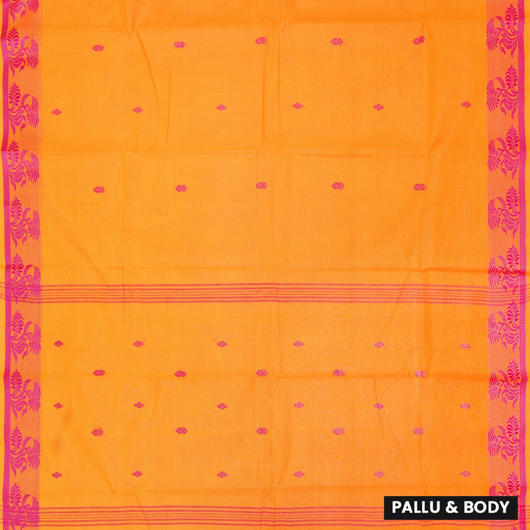 Orange With Red  Pure Cotton Saree without Blous