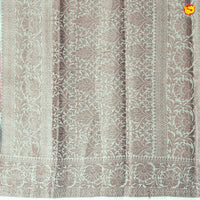 Unique Half White Chanderi Silk Saree with Floral Design and Copper Zari Border - Thenianantham