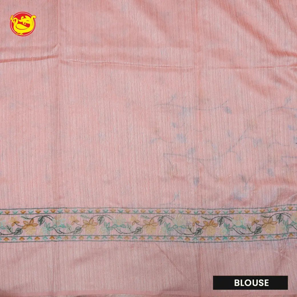 Dusty Pink Embroidery Semi Raw Silk Saree