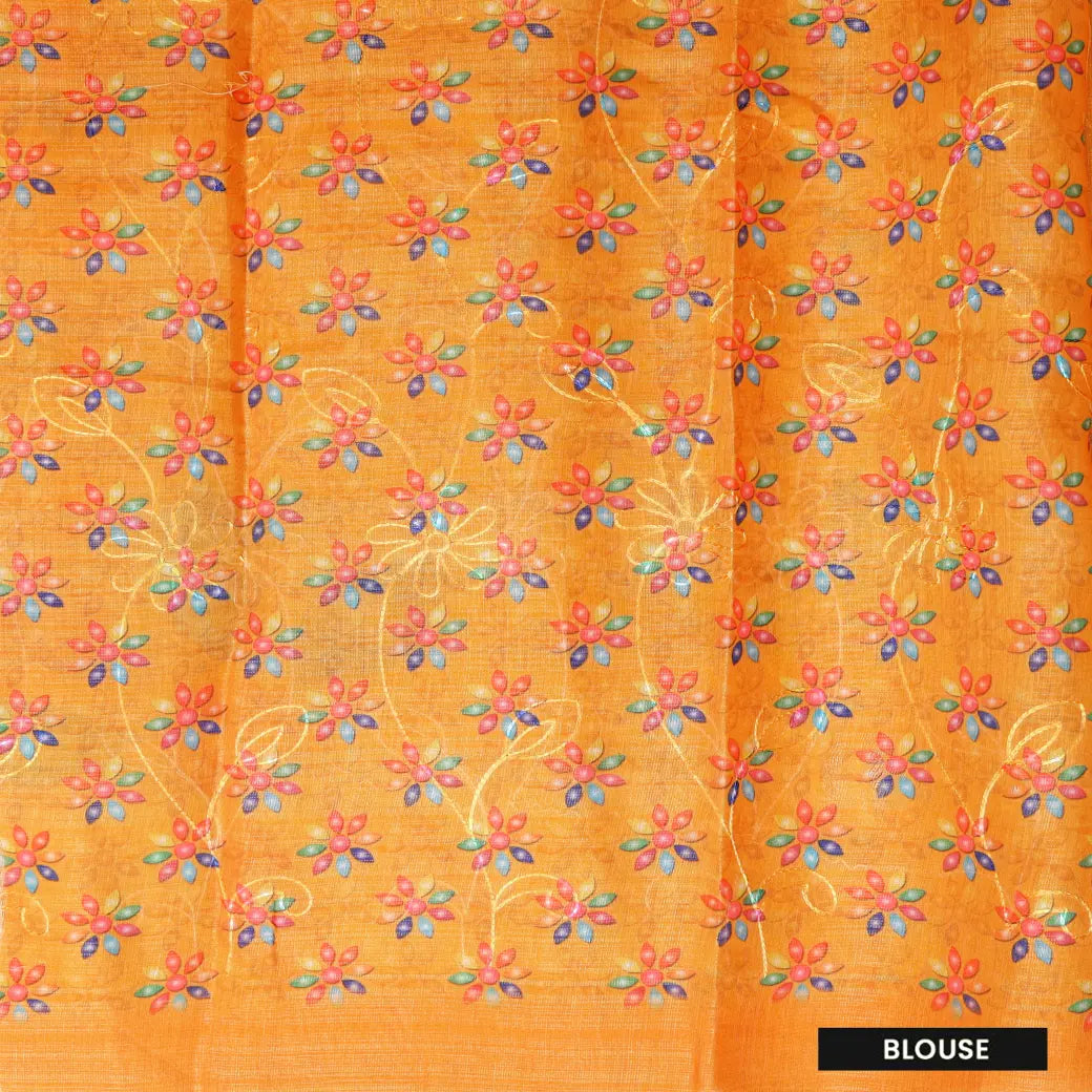 Mustard  Yellow with Floral Design Trendy Tissue Fancy Saree