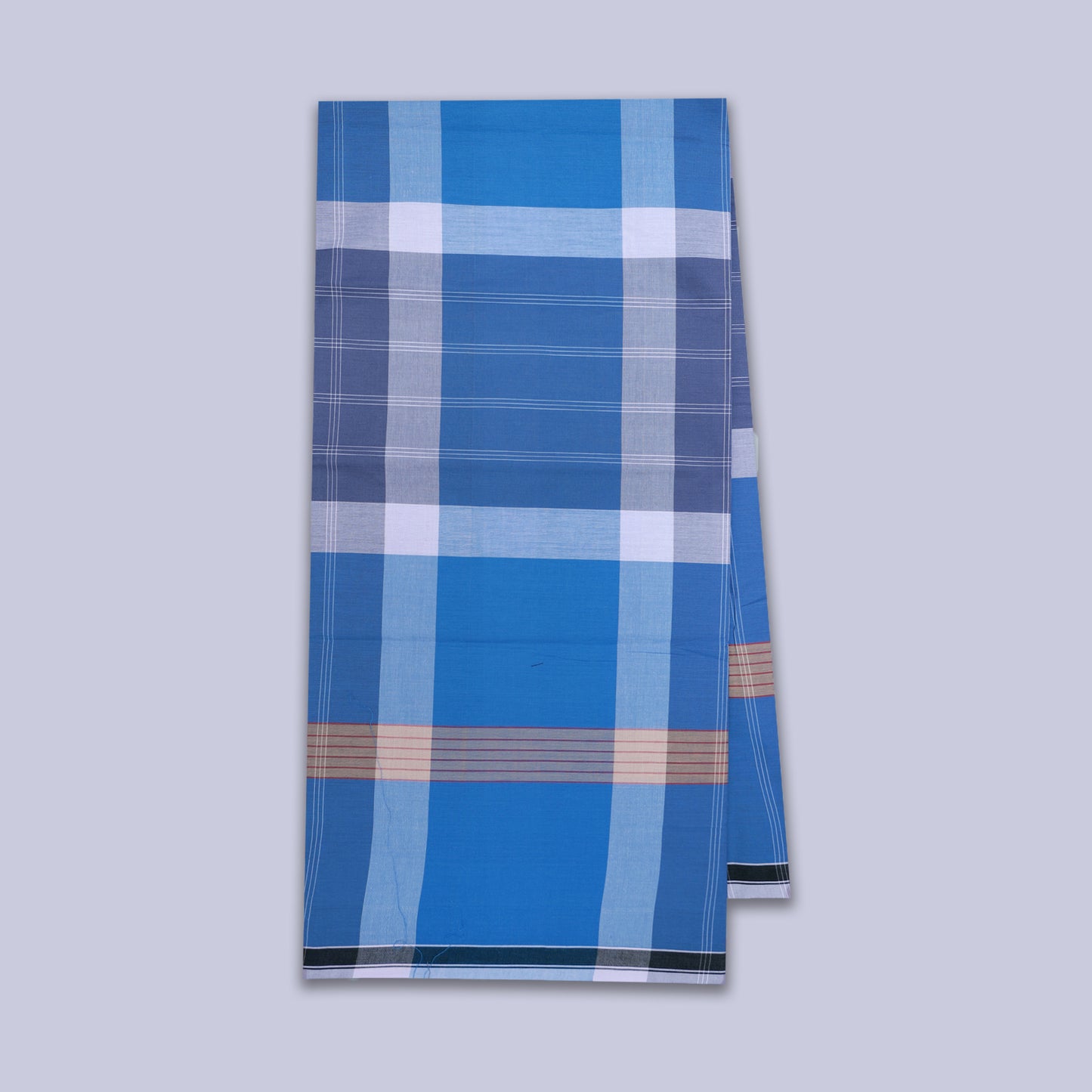 Men’s Royal Blue With Grey Checked Cotton Stitched Lungi