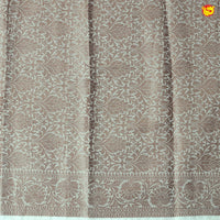 Unique Half White Chanderi Silk Saree with Floral Design and Copper Zari Border - Thenianantham