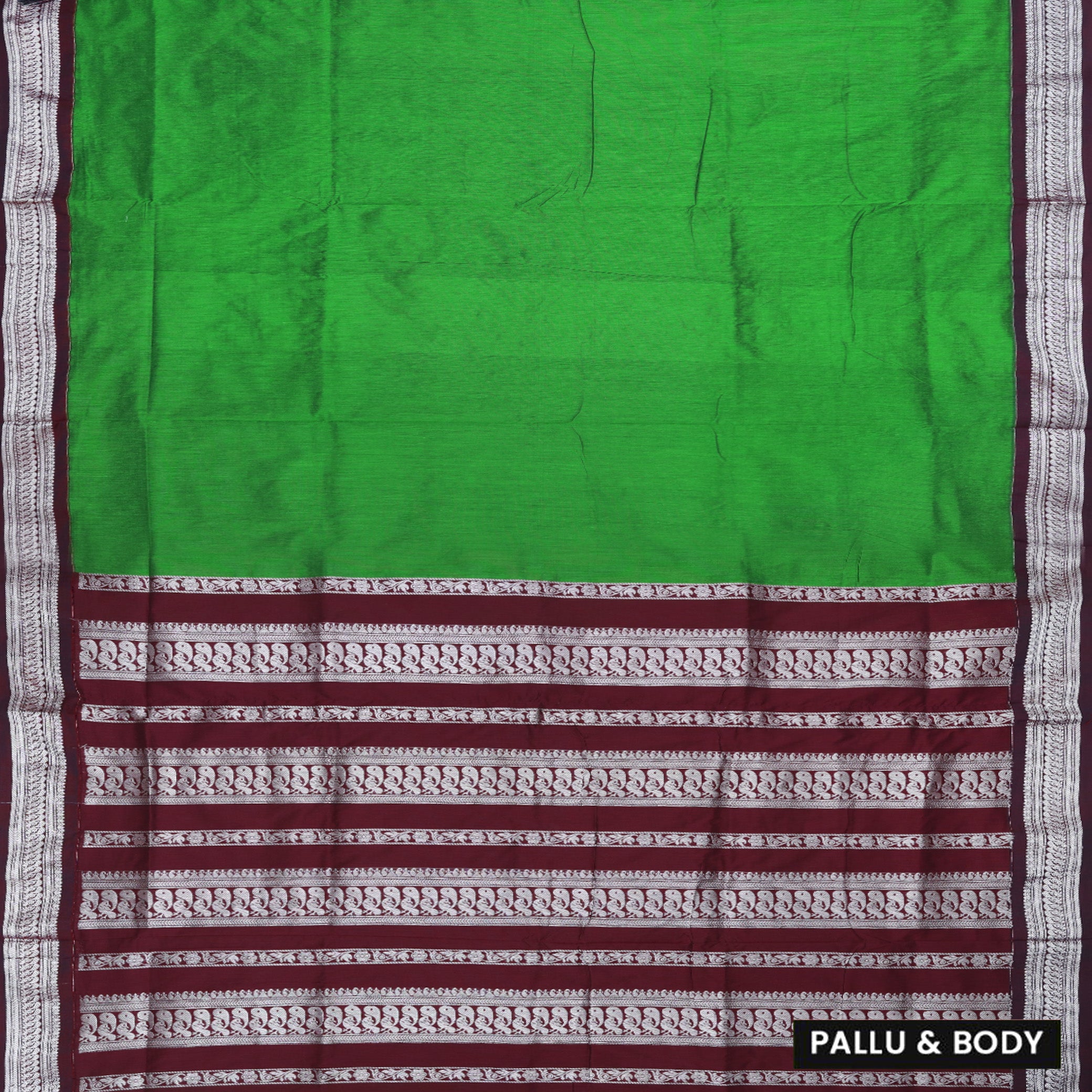 Green for the body and Maroon Premium Quality Kalyani Cotton Saree
