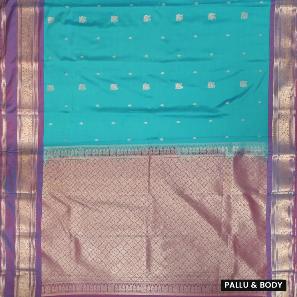 Tiffany Blue with Light Purple Copper Zari Border Soft Silk Saree