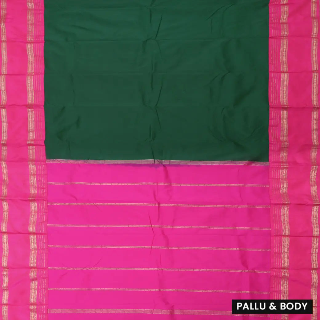 Dark Green and Rani Pink Soft Silk Saree