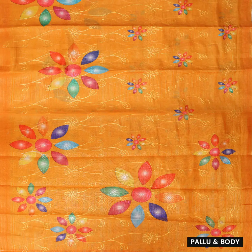 Mustard  Yellow with Floral Design Trendy Tissue Fancy Saree
