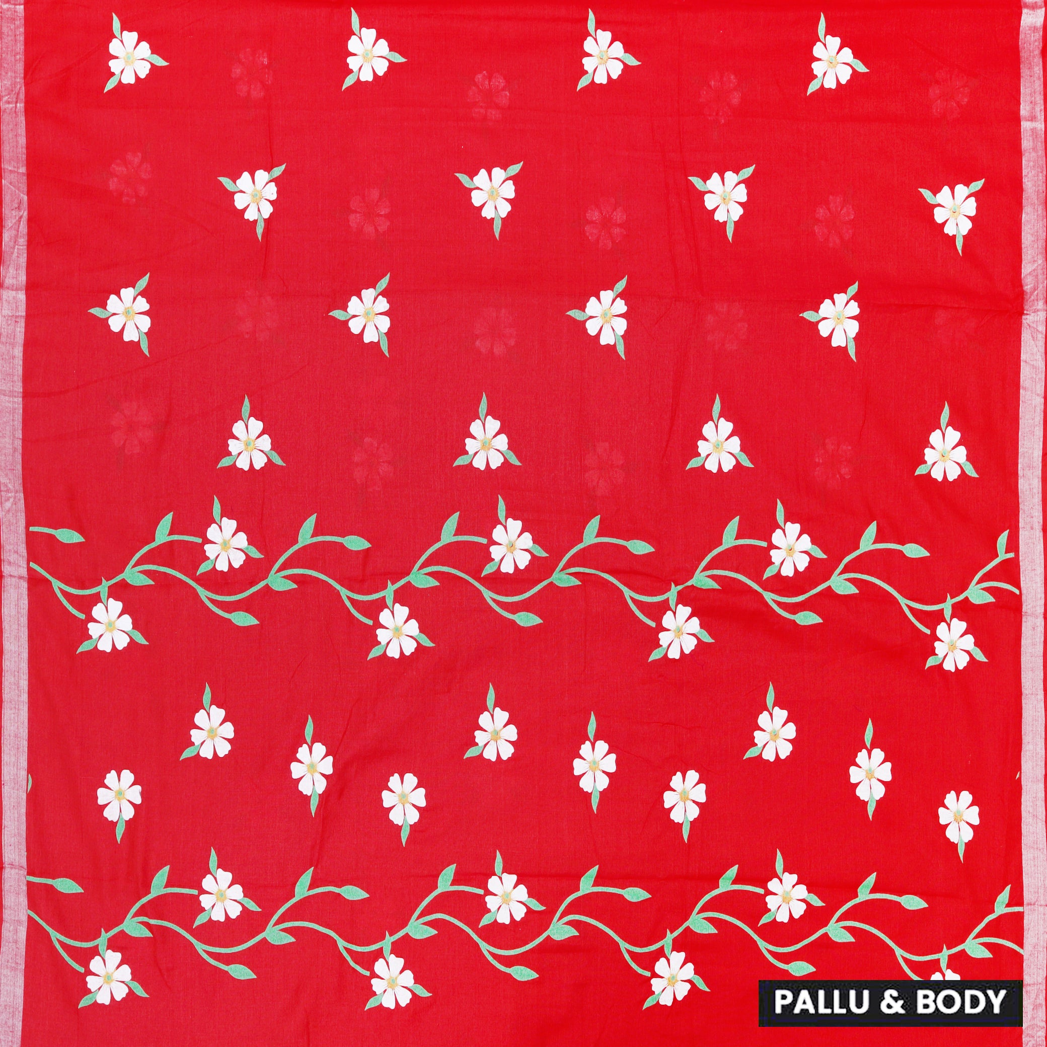 Red Linen Cotton Saree with Contrast Blouse