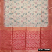 Light CreamWith Red Pochampally Semi Ikat Silk Saree