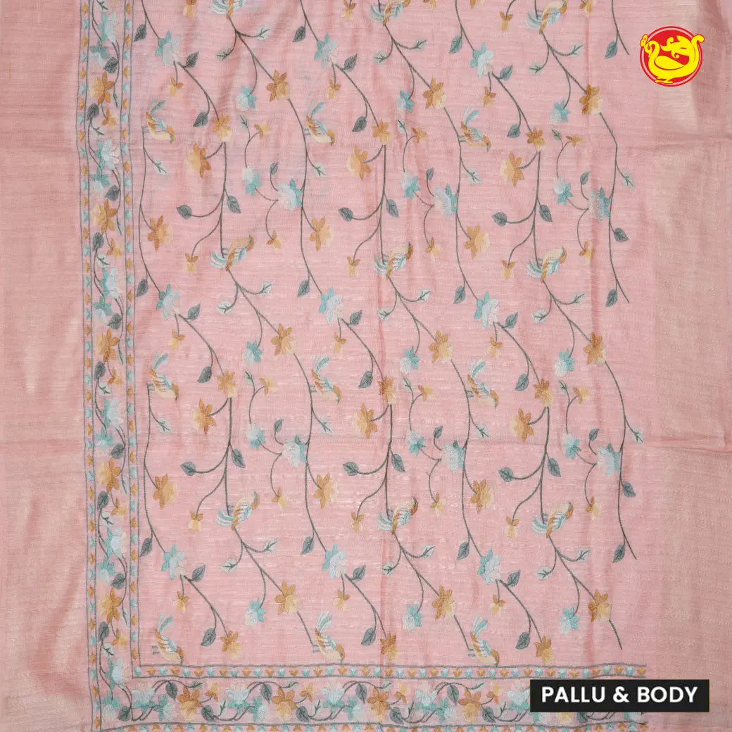 Dusty Pink Embroidery Semi Raw Silk Saree