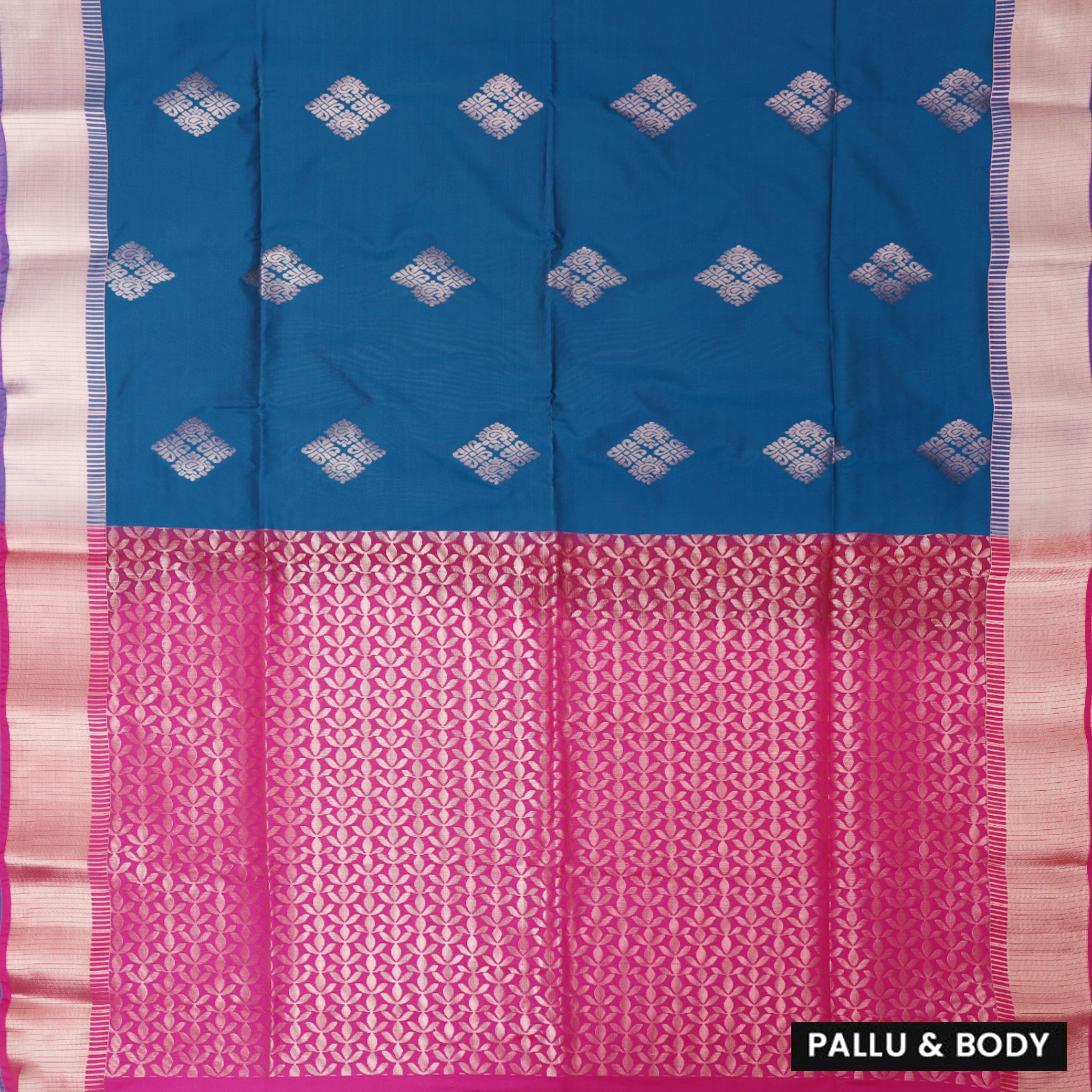 Teal Blue with Pink Soft Silk Saree