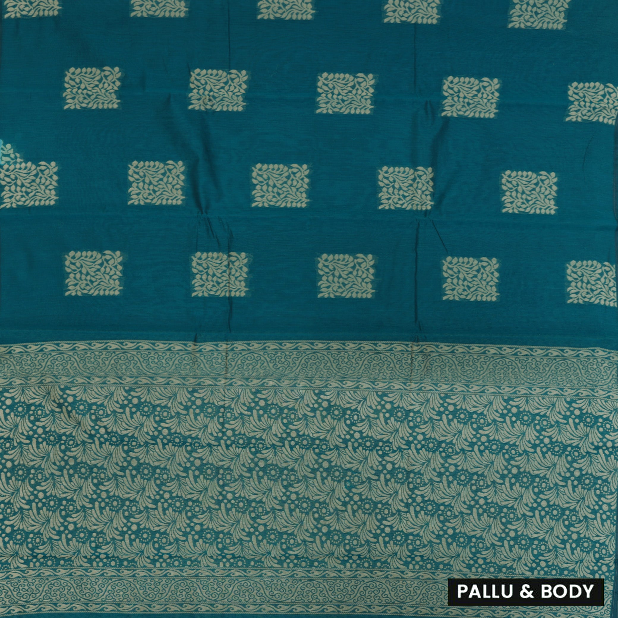 Teal blue With Sandal Zari Silk Cotton Saree