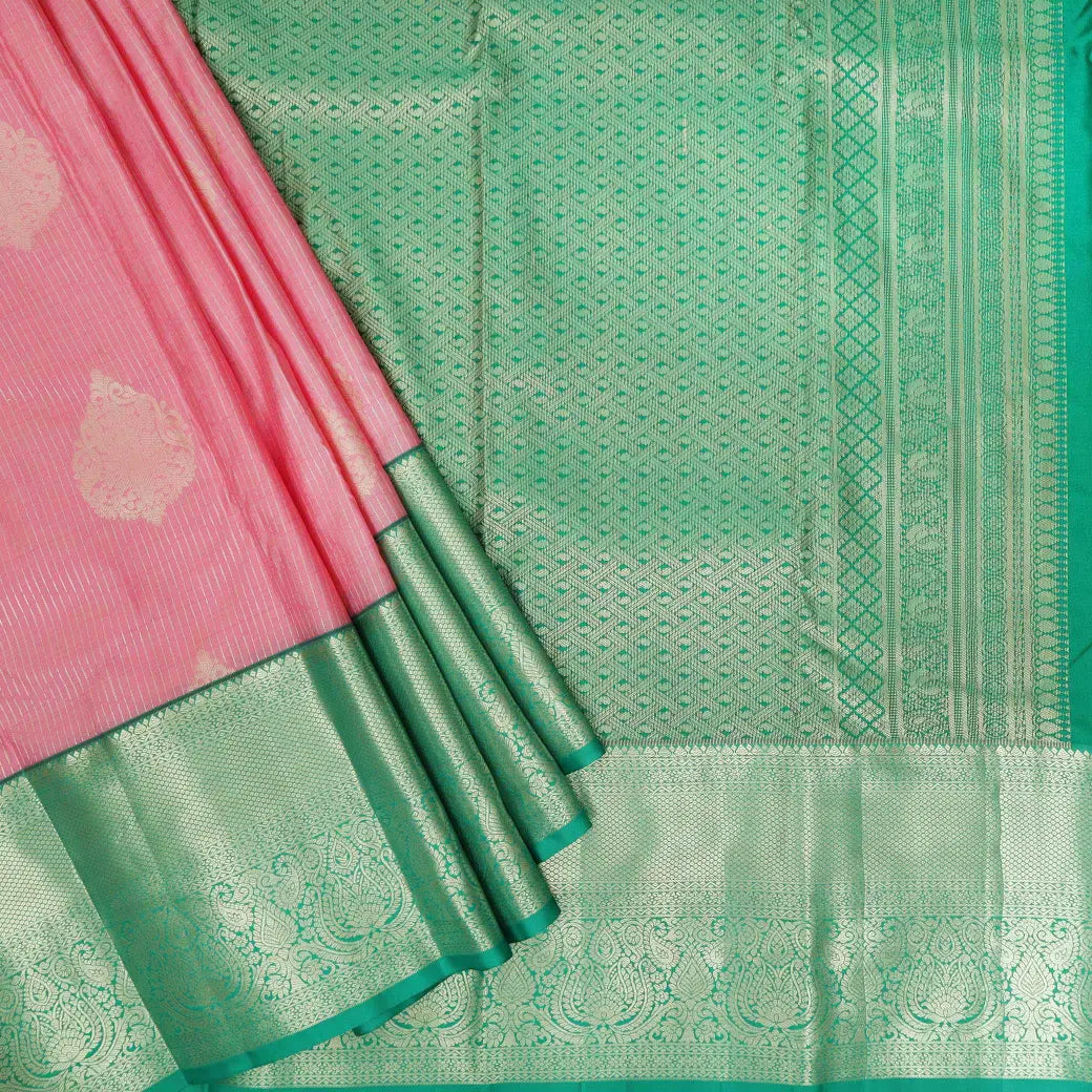 Baby Pink with Light Green Vairasoosi Soft Silk Saree