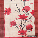 Pure Tussar Silk Saree Sandal and Red Shade With Floral Design and Painted Prints and Zari Woven Border