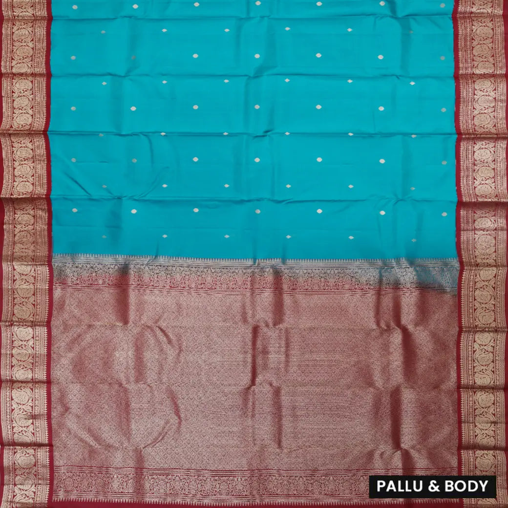 Teal green with Maroon Soft Silk Saree