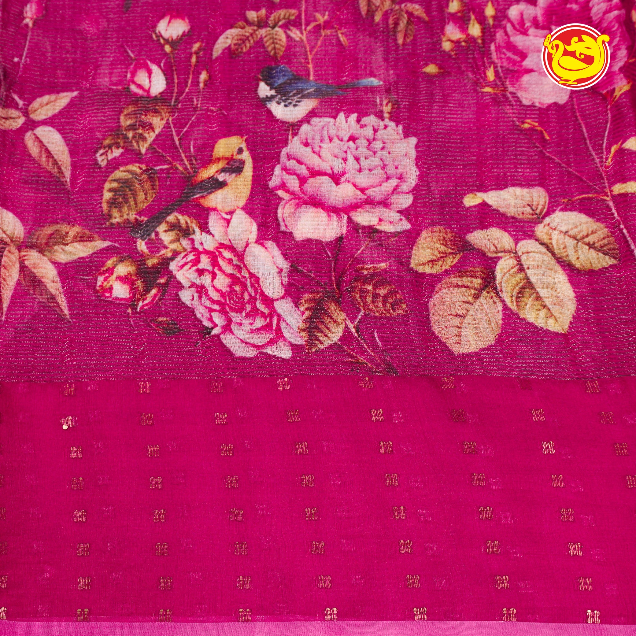 Beetroot Pink Muslin silk saree with sequence weaving and floral digital prints