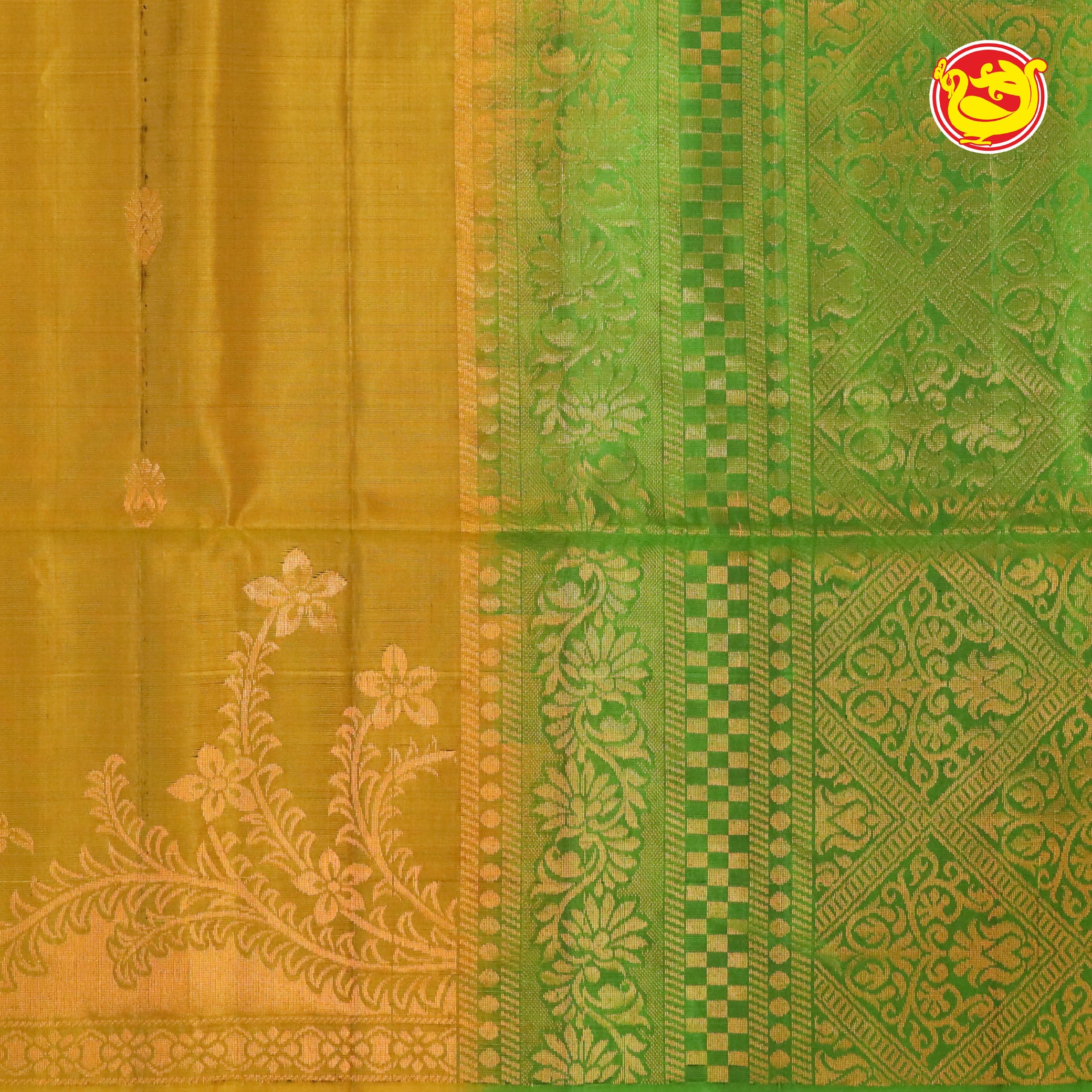 mossy green with green soft silk saree