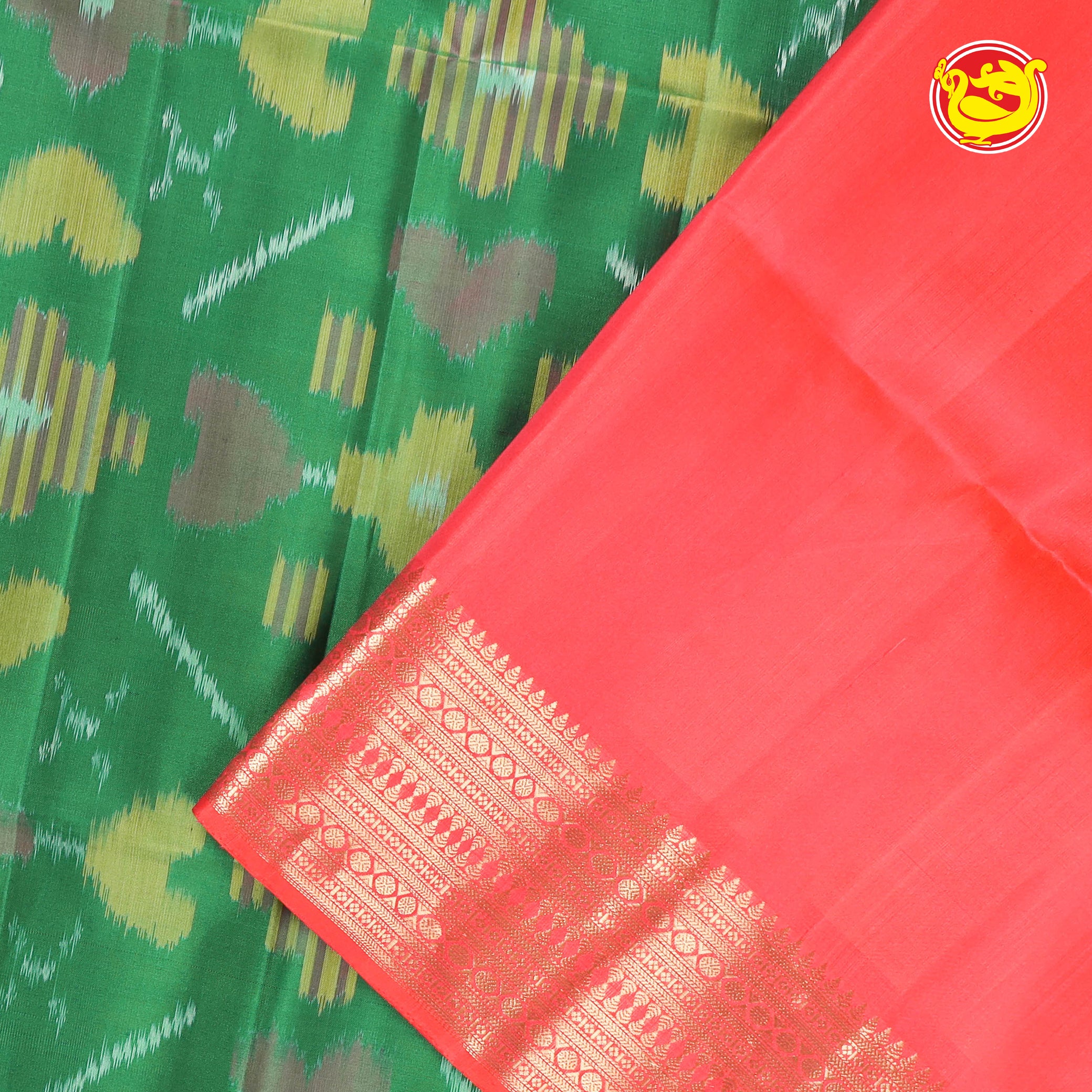 Bottle green with red soft silk saree