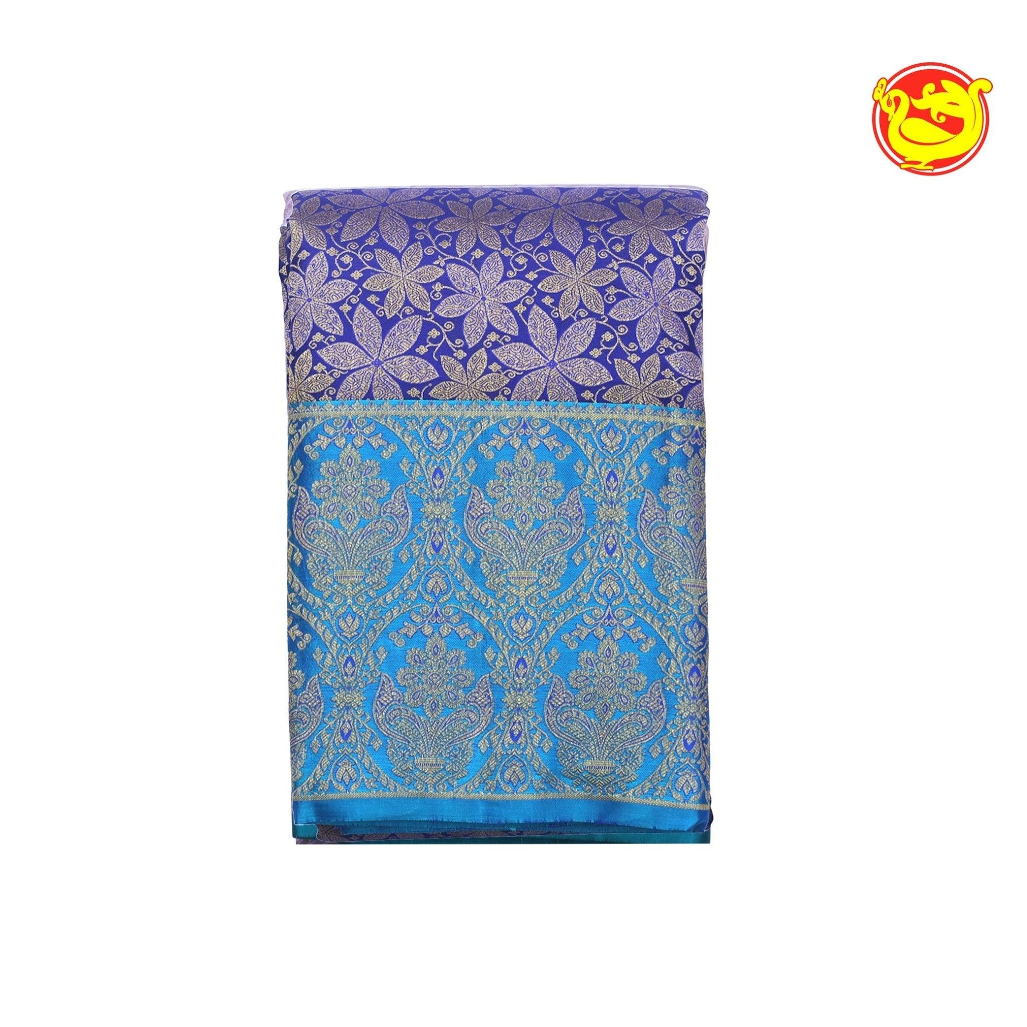 Dark Blue Wedding Silk Saree With Peacock Blue Pallu - Thenianantham