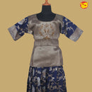 Royal Blue Floral Girls Branded Readymade Pattu Pavadai