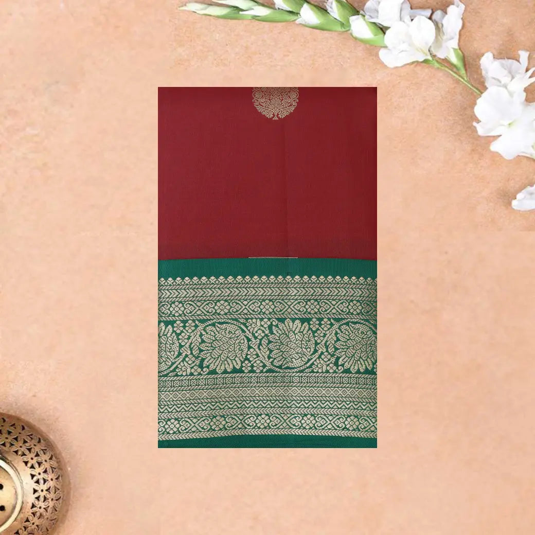 Red with Green Soft Silk Saree