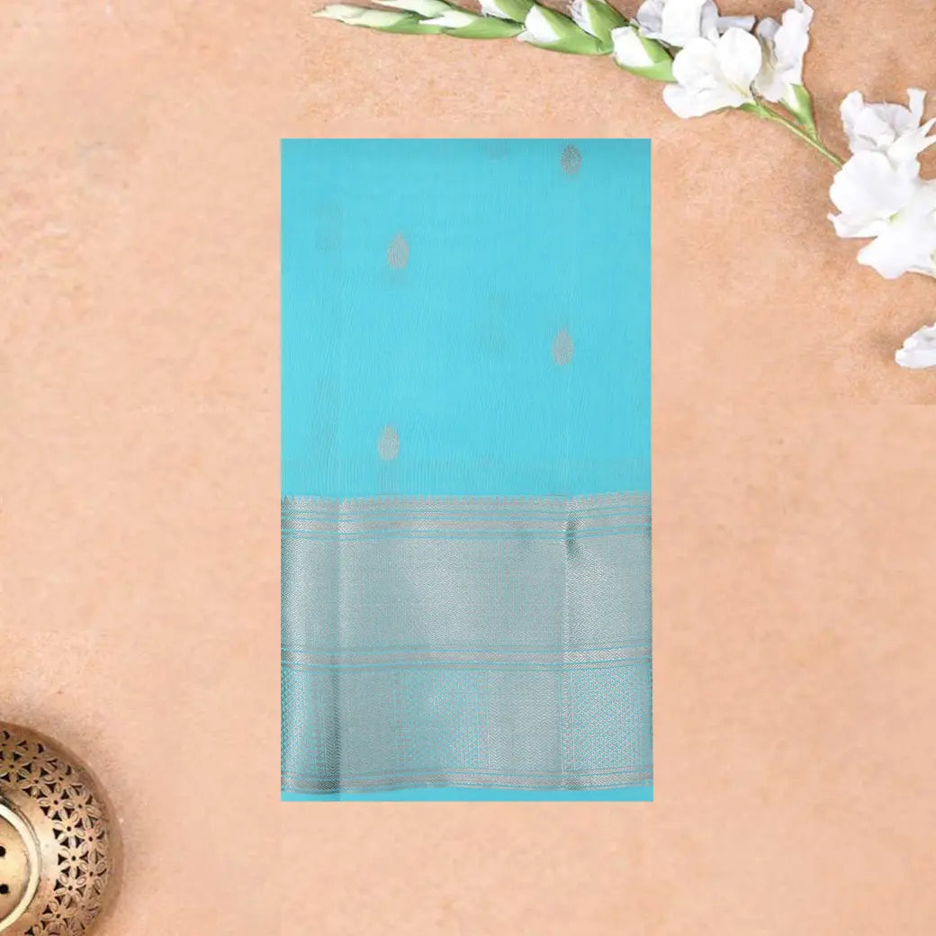 AQUABLUE with SILVER BORDER Traditional Soft Silk Saree