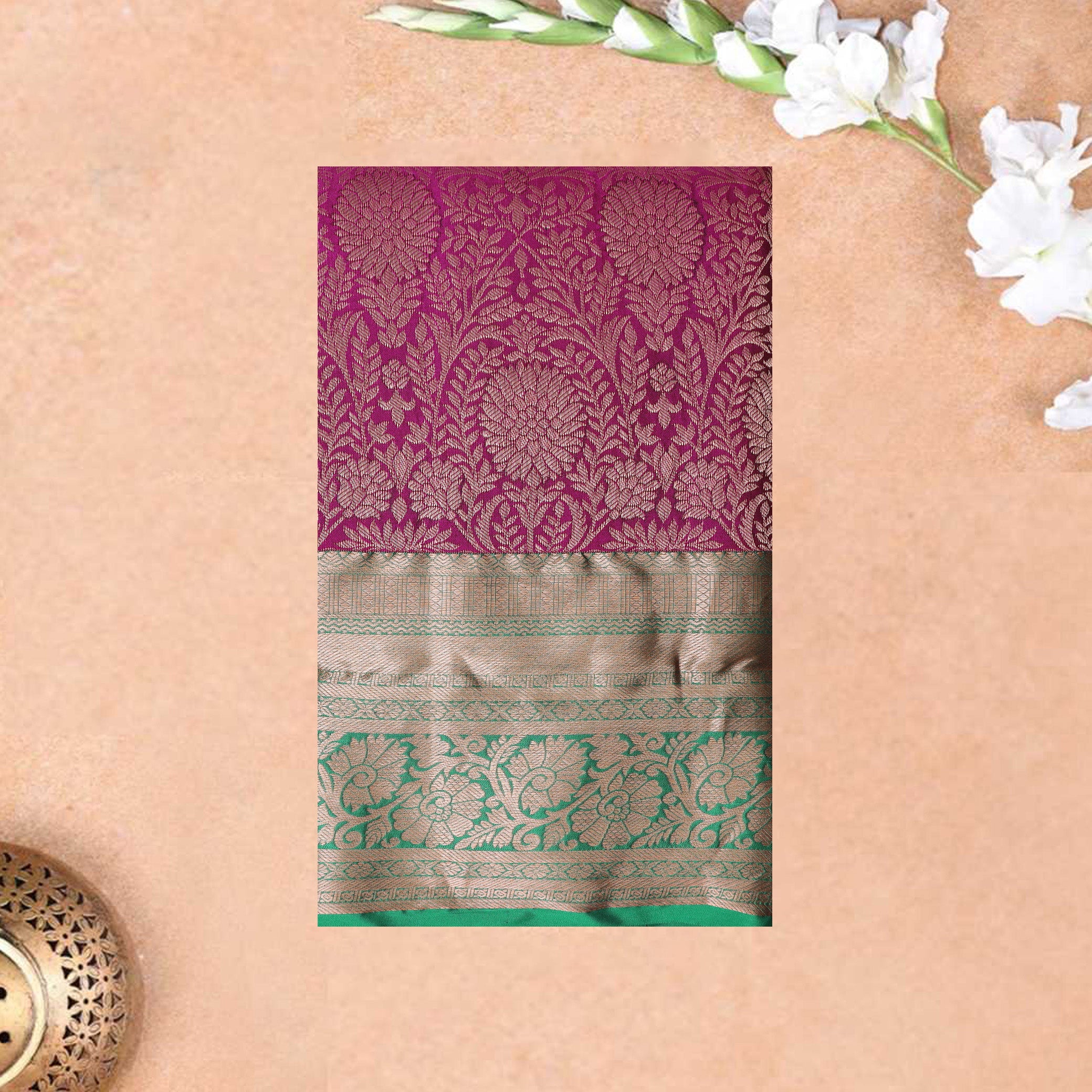 Magenta With Green Wedding Silk Saree