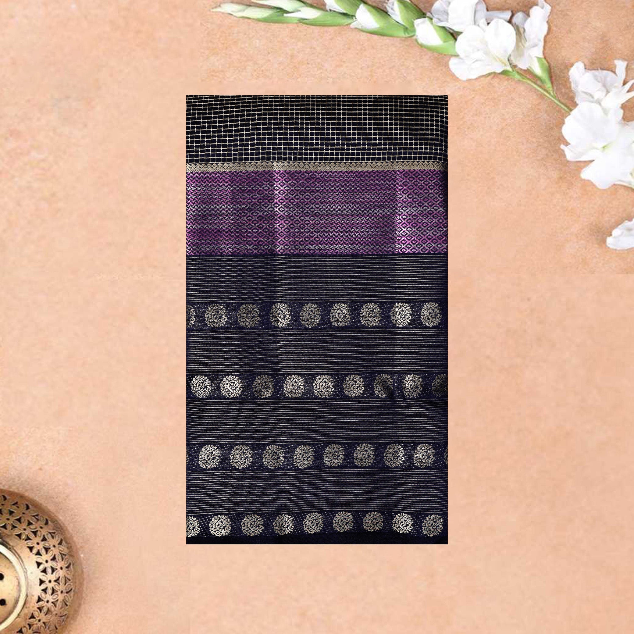 Block With  Gold Zari Yuvana Semi Soft Silk Saree