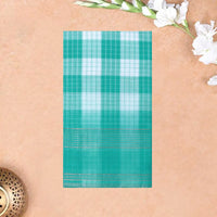 Green with white Checked Gold Zari Border Venkatagiri Pure Cotton without Blouse