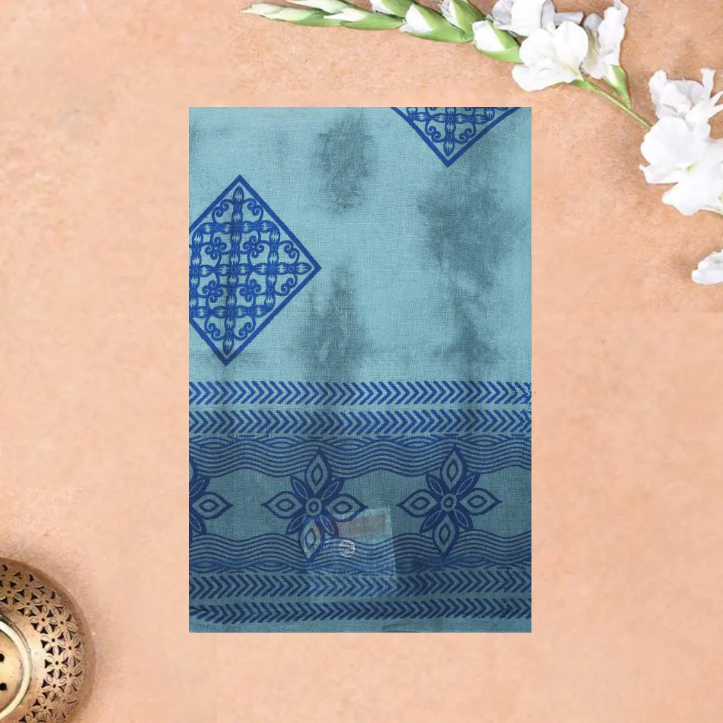 sea blue Sungudi Cotton Saree without Blouse