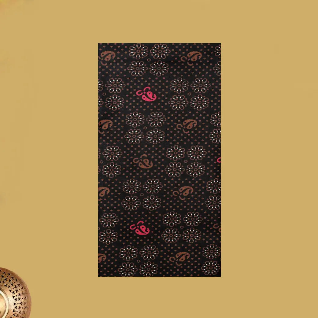 Black with Brown flower design Cotton Printed Lungi