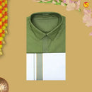 Olive Green Colour Readymade Shirt And Matching Border Dhoti Set for Men