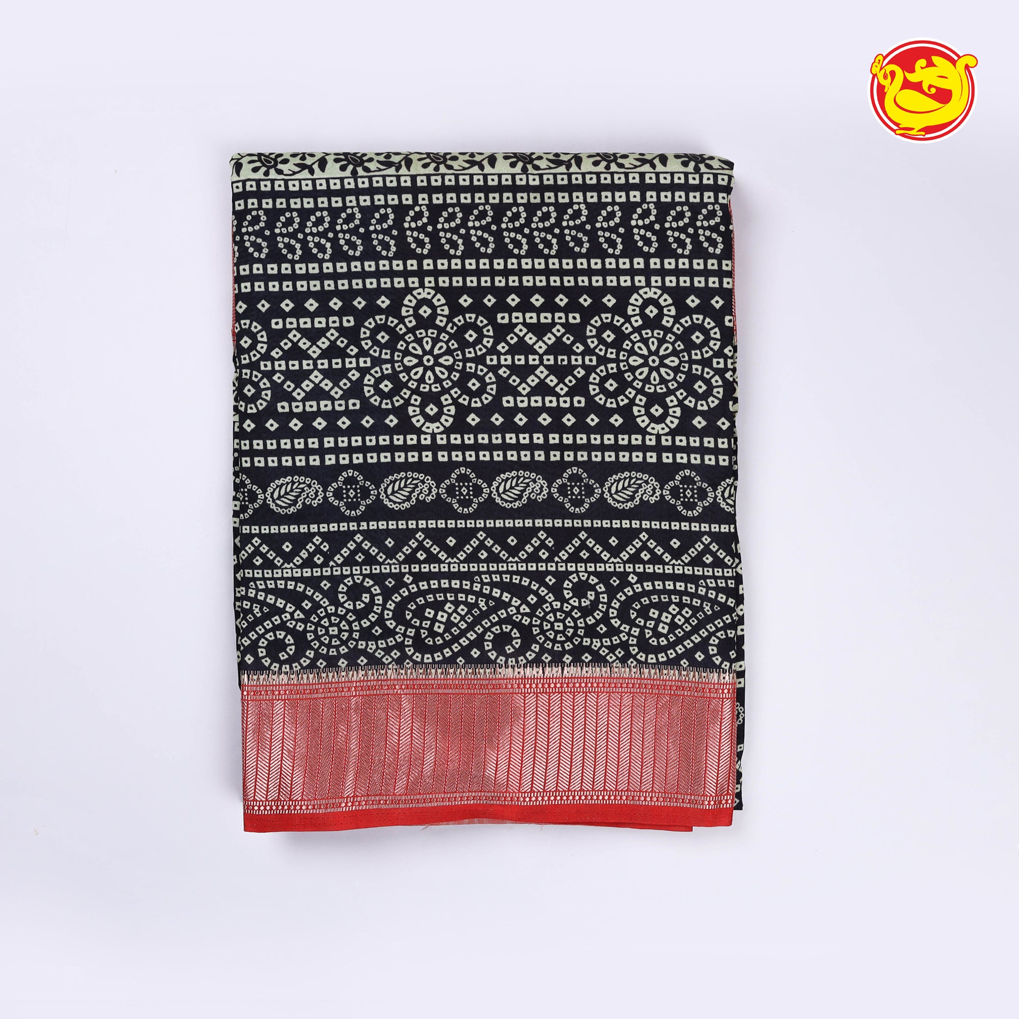 Black with red bandhej printed Assam silk saree