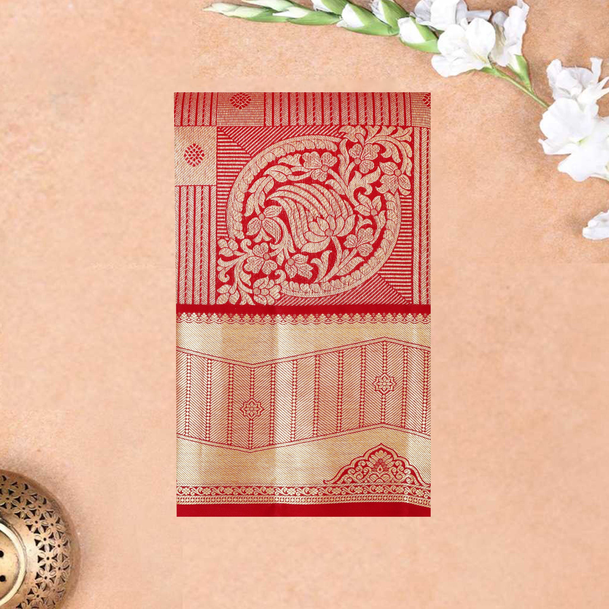 Red Color Golden Zari Border Wedding Silk Saree
