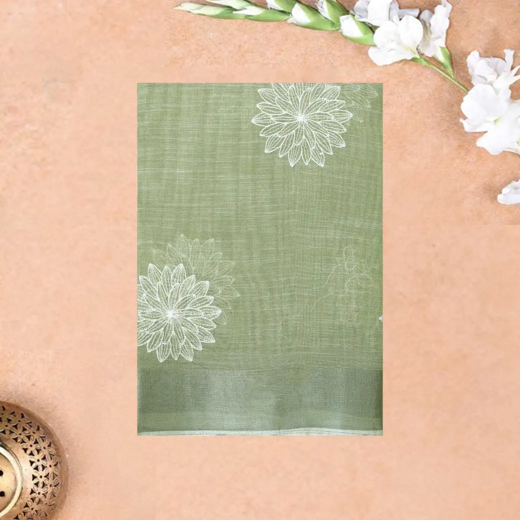Dark Green Color Linen Cotton Saree
