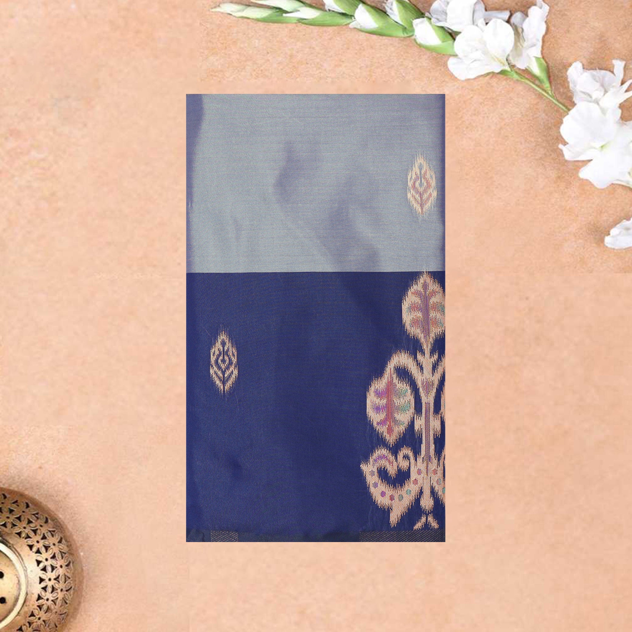 Grey with Blue Soft Silk Saree