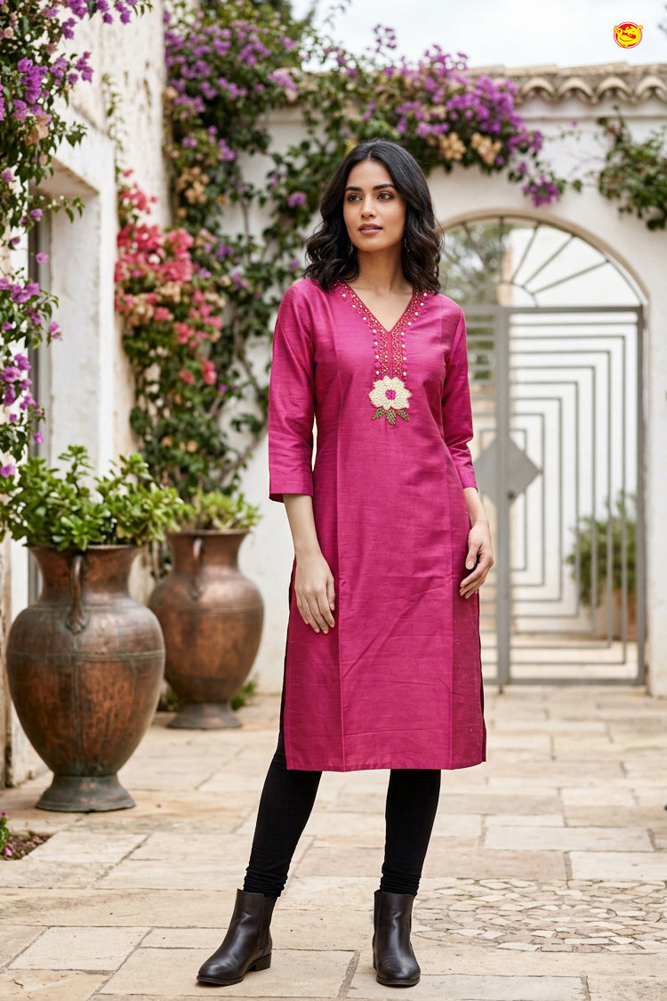 Dark Magenta Color Ladies Readymade Straight Cut Top